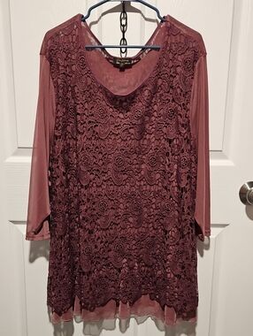 Steven Edwards Mauve  Lace Top With Sheer Layers